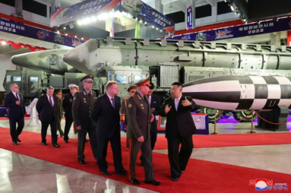 Kim shows off new North Korean drones, ICBMs to Russia defence minister.jpg Kim shows off new North Korean drones, ICBMs to Russia defence minister.jpg