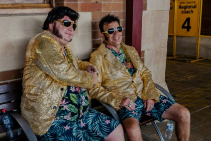 Sideburns, sweat and blue suede shoes on Australia's Elvis train.jpg