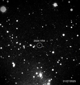 This handout picture provided by NASA shows asteroid 2024 YR4 as observed by the Magdalena Ridge 2.4m telescope at the New Mexico Institute of Technology on January 27, 2025