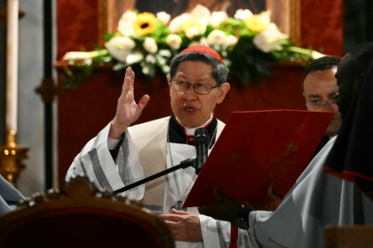 Cardinal Luis Tagle attending a rosary prayer at Santa Maria Maggiore Basilica in Rome on April 24, 2025 - Marco BERTORELLO Cardinal Luis Tagle attending a rosary prayer at Santa Maria Maggiore Basilica in Rome on April 24, 2025 - Marco BERTORELLO