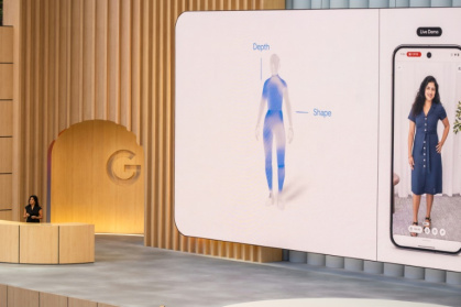 Google advertising and commerce vice president Vidhya Srinivasan shows a new shopping feature that uses artificial intelligence to enable people to virtually try on clothes using their own pictures of themselves - Camille Cohen (AFP) Google advertising and commerce vice president Vidhya Srinivasan shows a new shopping feature that uses artificial intelligence to enable people to virtually try on clothes using their own pictures of themselves - Camille Cohen (AFP)
