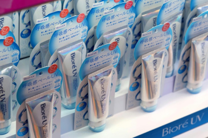 Sunscreen products displayed at a major drug store in Tokyo's Shibuya district. The sunscreen brand Biore UV is ranked 10th worldwide for sales, and second in Asia - Kazuhiro NOGI (AFP) Sunscreen products displayed at a major drug store in Tokyo's Shibuya district. The sunscreen brand Biore UV is ranked 10th worldwide for sales, and second in Asia - Kazuhiro NOGI (AFP)