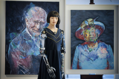 Robot artist Ai-Da said its art promotes 'responsible innovation' - Valentin Flauraud (AFP) Robot artist Ai-Da said its art promotes 'responsible innovation' - Valentin Flauraud (AFP)