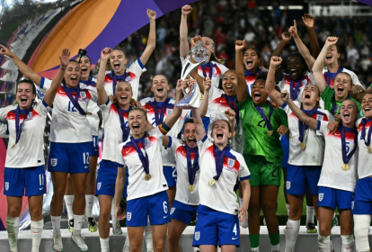 England players lift the trophy after beating Spain on penalties to win the Women's Euro 2025 - Fabrice COFFRINI (AFP) England players lift the trophy after beating Spain on penalties to win the Women's Euro 2025 - Fabrice COFFRINI (AFP)