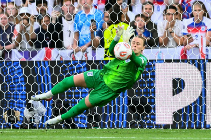 Goalkeeper Hannah Hampton starred in the penalty shootout as England defended their Women's Euro crown - SEBASTIEN BOZON (AFP) Goalkeeper Hannah Hampton starred in the penalty shootout as England defended their Women's Euro crown - SEBASTIEN BOZON (AFP)