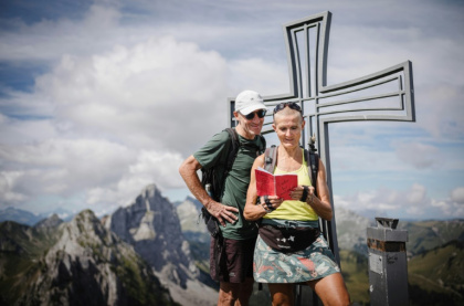 Patrick and Cathy, both 58, met through Mountain Tinder -- messages left in a red notebook on a Swiss Alps summit - GABRIEL MONNET (AFP) Patrick and Cathy, both 58, met through Mountain Tinder -- messages left in a red notebook on a Swiss Alps summit - GABRIEL MONNET (AFP)