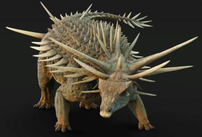 A digital reconstruction of 'Spicomellus afer', an ankylosaur dinosaur with bone spikes fused to each rib - MATT DEMPSEY (AFP)