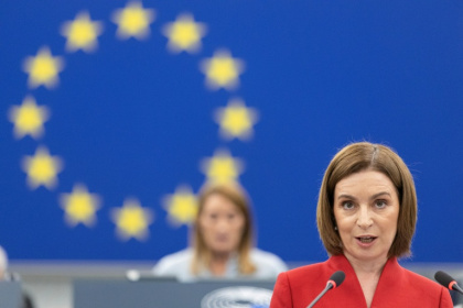 Moldova's President Maia Sandu is seeking membership in the European Union for her country, and accuses Russia of meddling in elections - ROMEO BOETZLE (AFP) Moldova's President Maia Sandu is seeking membership in the European Union for her country, and accuses Russia of meddling in elections - ROMEO BOETZLE (AFP)