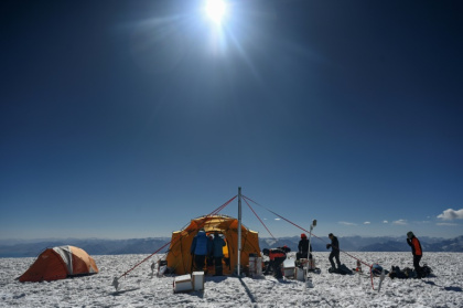 Scientists camped out high on a glacier in Tajikistan to take the ice core samples - Prakash MATHEMA (AFP) Scientists camped out high on a glacier in Tajikistan to take the ice core samples - Prakash MATHEMA (AFP)