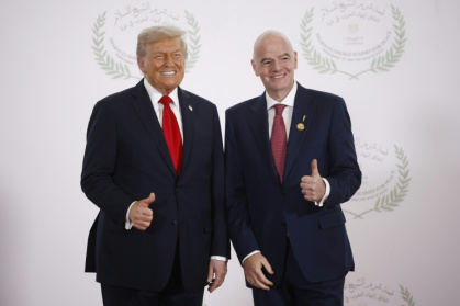 FIFA President Gianni Infantino and US President Donald Trump met at a Gaza summit in Egypt on Monday - Yoan VALAT (AFP) FIFA President Gianni Infantino and US President Donald Trump met at a Gaza summit in Egypt on Monday - Yoan VALAT (AFP)
