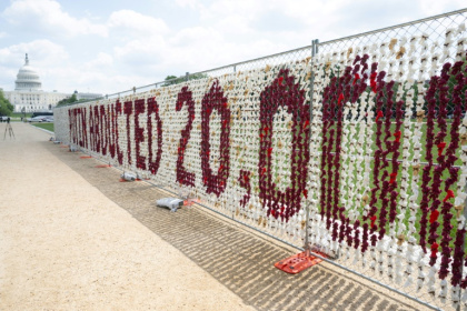 A fence on the National Mall in Washington was adorned with 20,000 stuffed teddy bears to represent Ukrainian children abducted by Russia since the start of the war - SAUL LOEB (AFP)