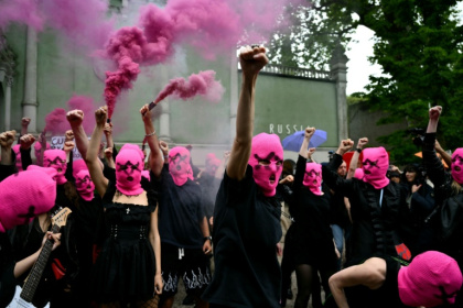 International women's movement FEMEN and Pussy Riot activists protested against Russia's involvement in the Biennale in May - Marco BERTORELLO (AFP)