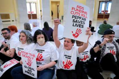 A protest at the US Capitol last year against the Trump administration's cuts to HIV/AIDS funding - CHIP SOMODEVILLA (AFP)