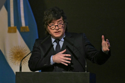 Argentina's President Javier Milei delivers a speech at a conference in Buenos Aires in August 2026 - Juan MABROMATA (AFP)