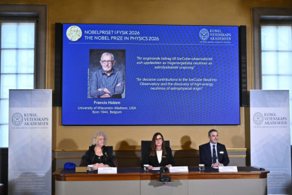 The Swedish academy commended Francis Halzen's work on high-energy neutrinos - Christine OLSSON (AFP)